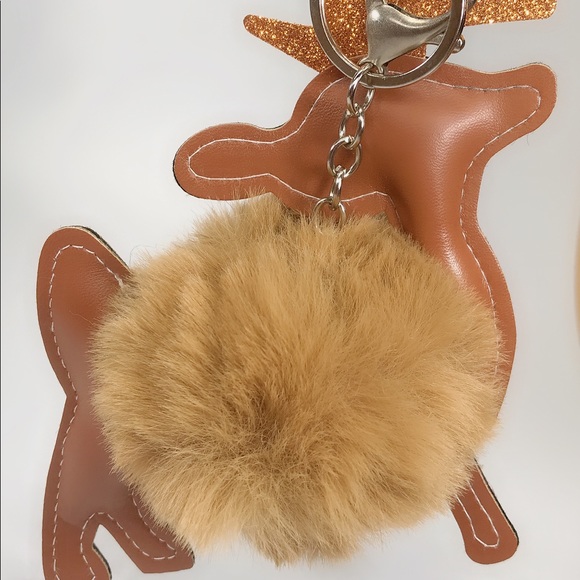 Reindeer Pom Pom Poof Keychain-KC015 brown - Picture 5 of 6